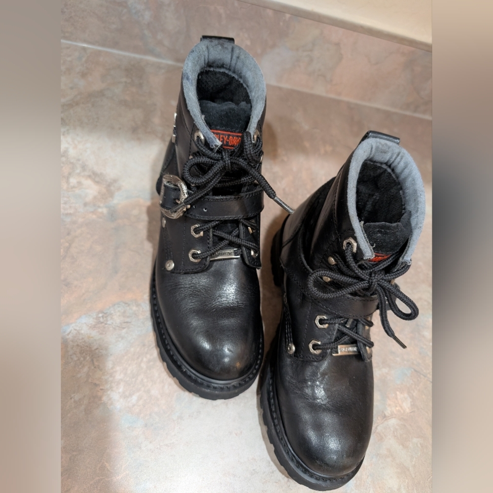 Authentic Harley-Davidson® Black Leather (thick) Lace-Up/With Strap & Buckle - Picture 3 of 13